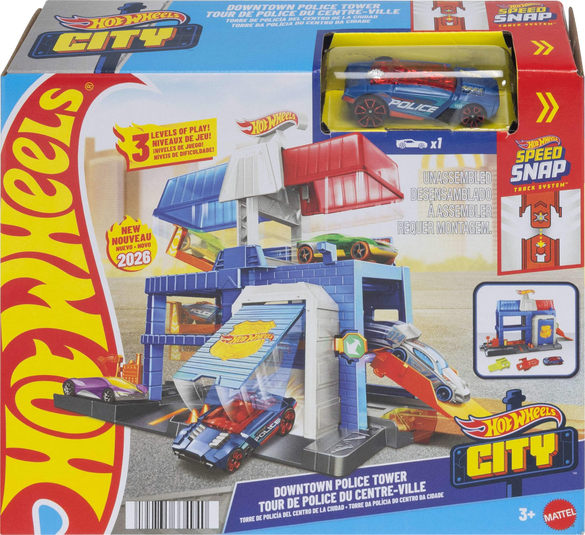 Hot Wheels City Downtown Police Tower Playset – 3-Level Track & 1:64 Die-Cast Police Vehicle