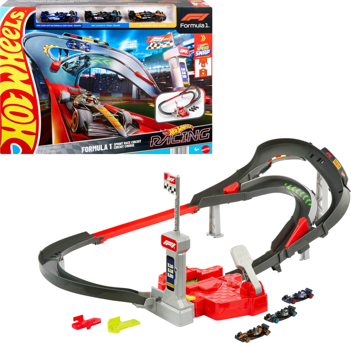 Hot Wheels Racing Formula 1 Sprint Race Circuit Set — 3 Die-Cast Cars, 1:64 Scale
