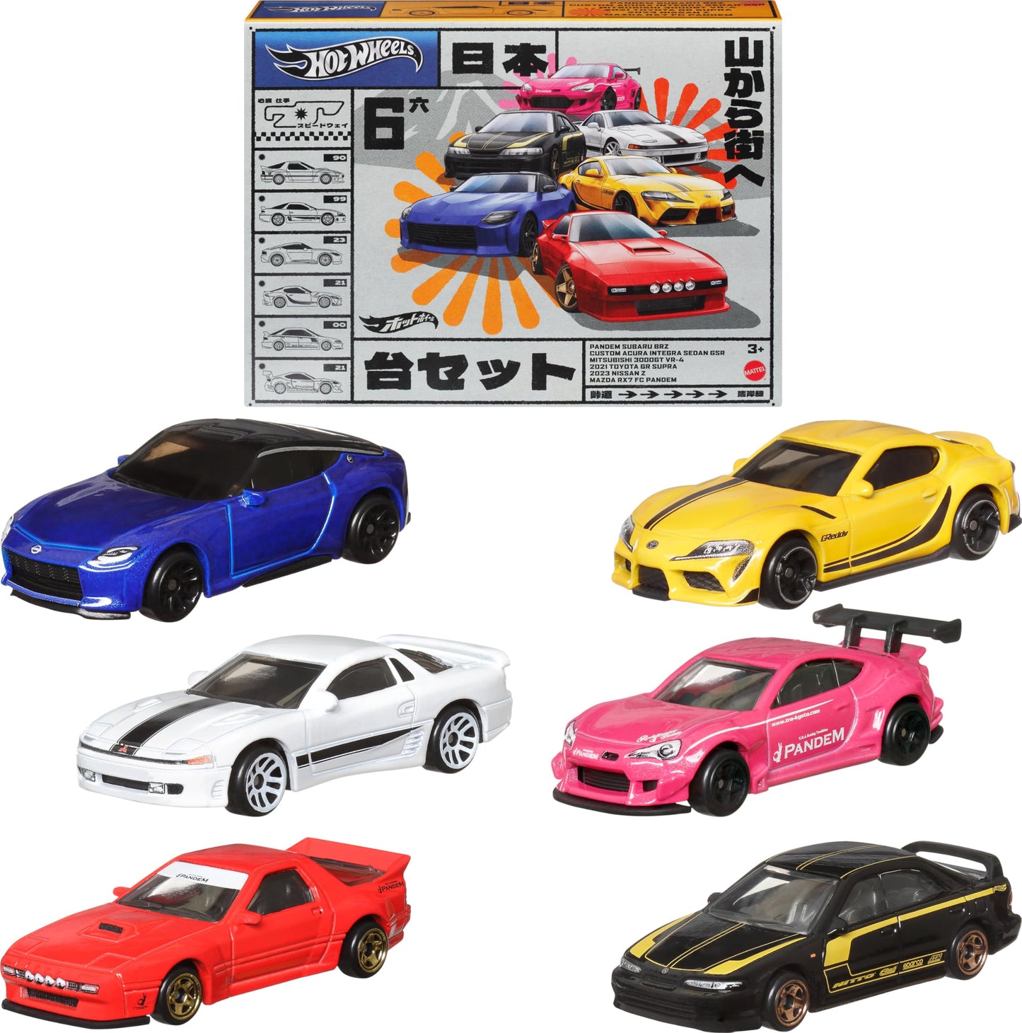 Hot Wheels Streets of Japan 6-Pack – 1:64 Die-Cast Cars, All-Metal Collectible Set