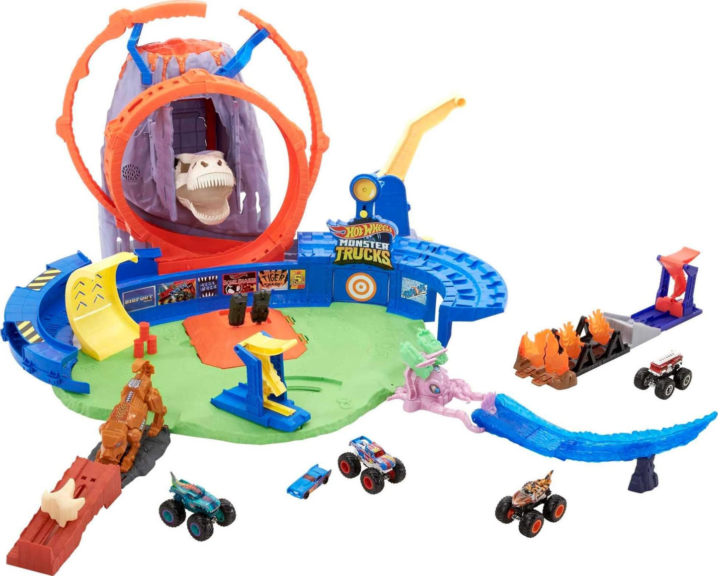 Hot Wheels Monster Trucks T-Rex Volcano Arena Playset with 1:64 Vehicles