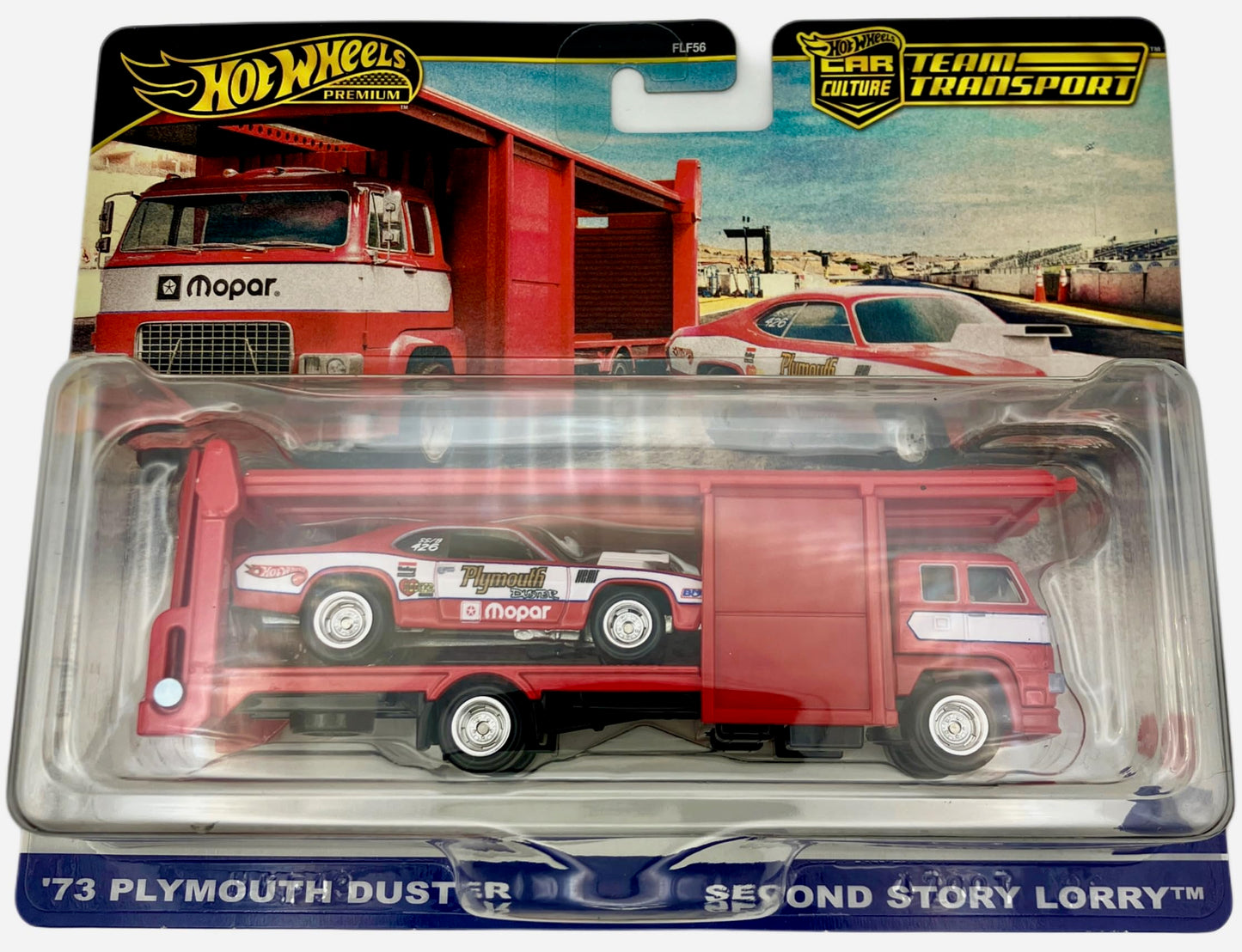 Hot Wheels Team Transport 73 Plymouth Duster - 1:64 Scale Carrier & Car Set