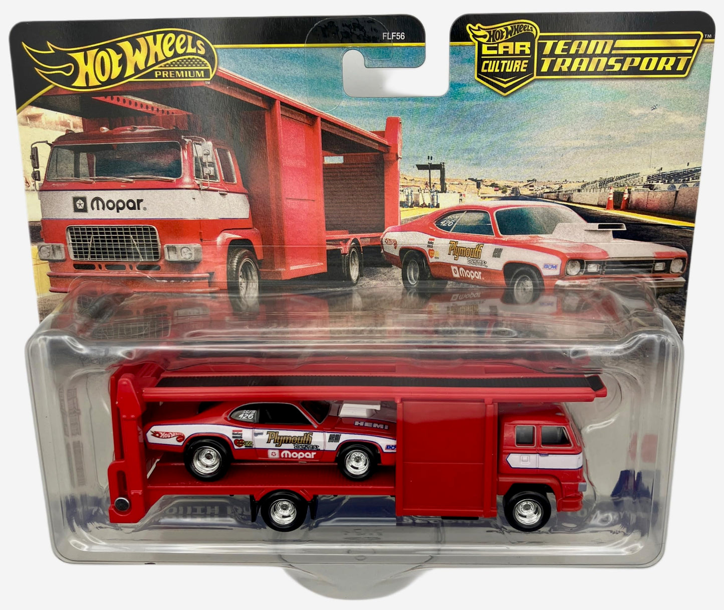 Hot Wheels Team Transport 73 Plymouth Duster - 1:64 Scale Carrier & Car Set