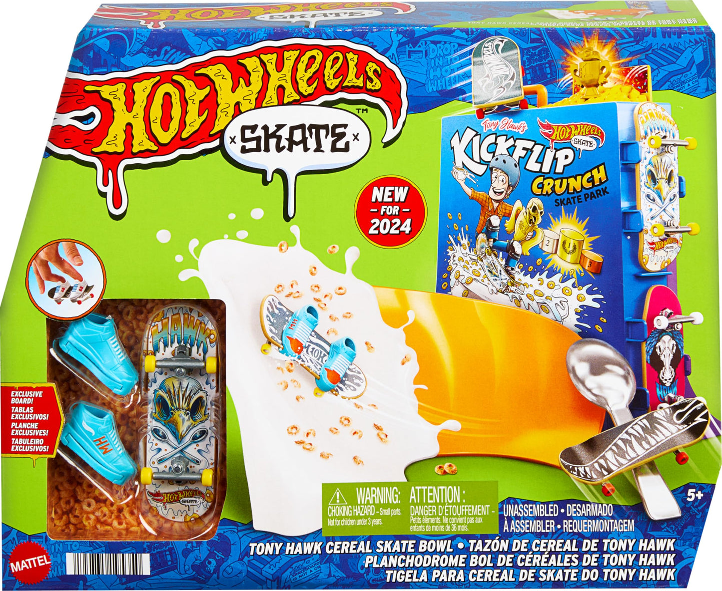 Hot Wheels Skate Tony Hawk Cereal Bowl Set — Exclusive Board, Removable Shoes & Storage for 4 Boards