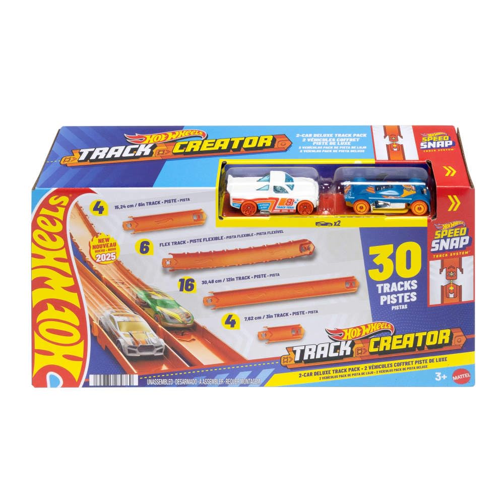 Hot Wheels Track Creator Deluxe Pack – 2-Car Set with 25 ft Speed Snap Track & E-Track Adapters