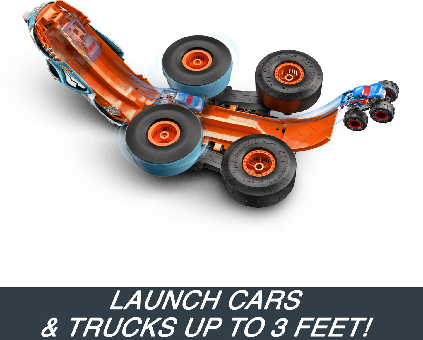 Hot Wheels Monster Trucks Transforming Rhinomite RC – 1:12 Scale with Booster Launcher for 1:64 Race Ace