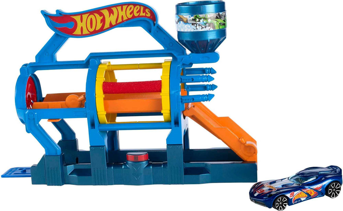 Hot Wheels Turbo Jet Car Wash Playset – Fold-Out Action with Connectable Track