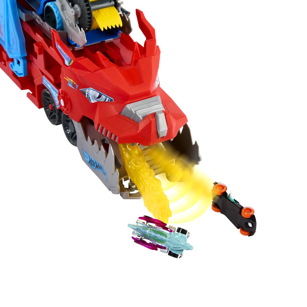 Hot Wheels Ultimate Dual Dragon Transporter — 2 Die-Cast Cars, 20+ Vehicle Storage