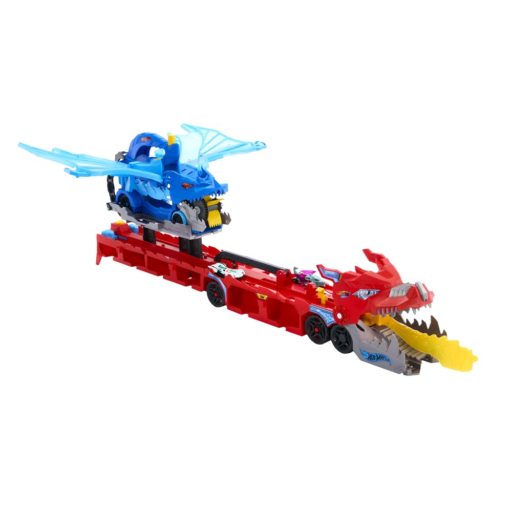 Hot Wheels Ultimate Dual Dragon Transporter — 2 Die-Cast Cars, 20+ Vehicle Storage
