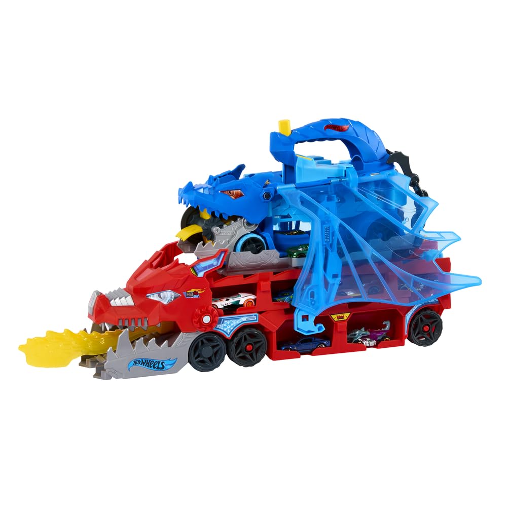 Hot Wheels Ultimate Dual Dragon Transporter — 2 Die-Cast Cars, 20+ Vehicle Storage