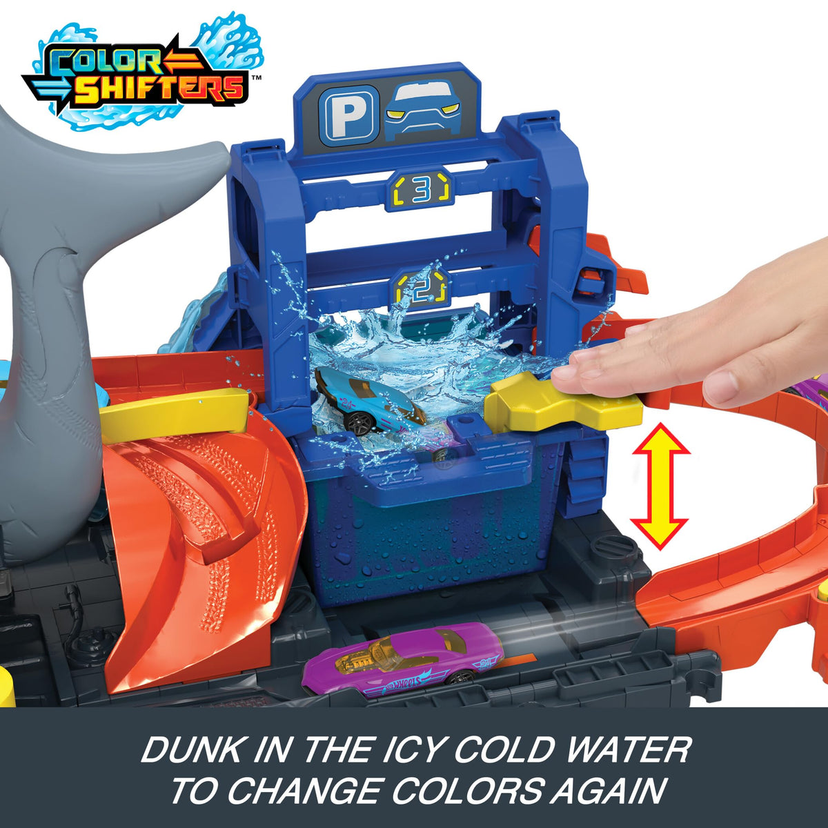 Hot Wheels City Ultra Shark Car Wash – Color Reveal Vehicle, Foldable Track Set, 1:64 Scale