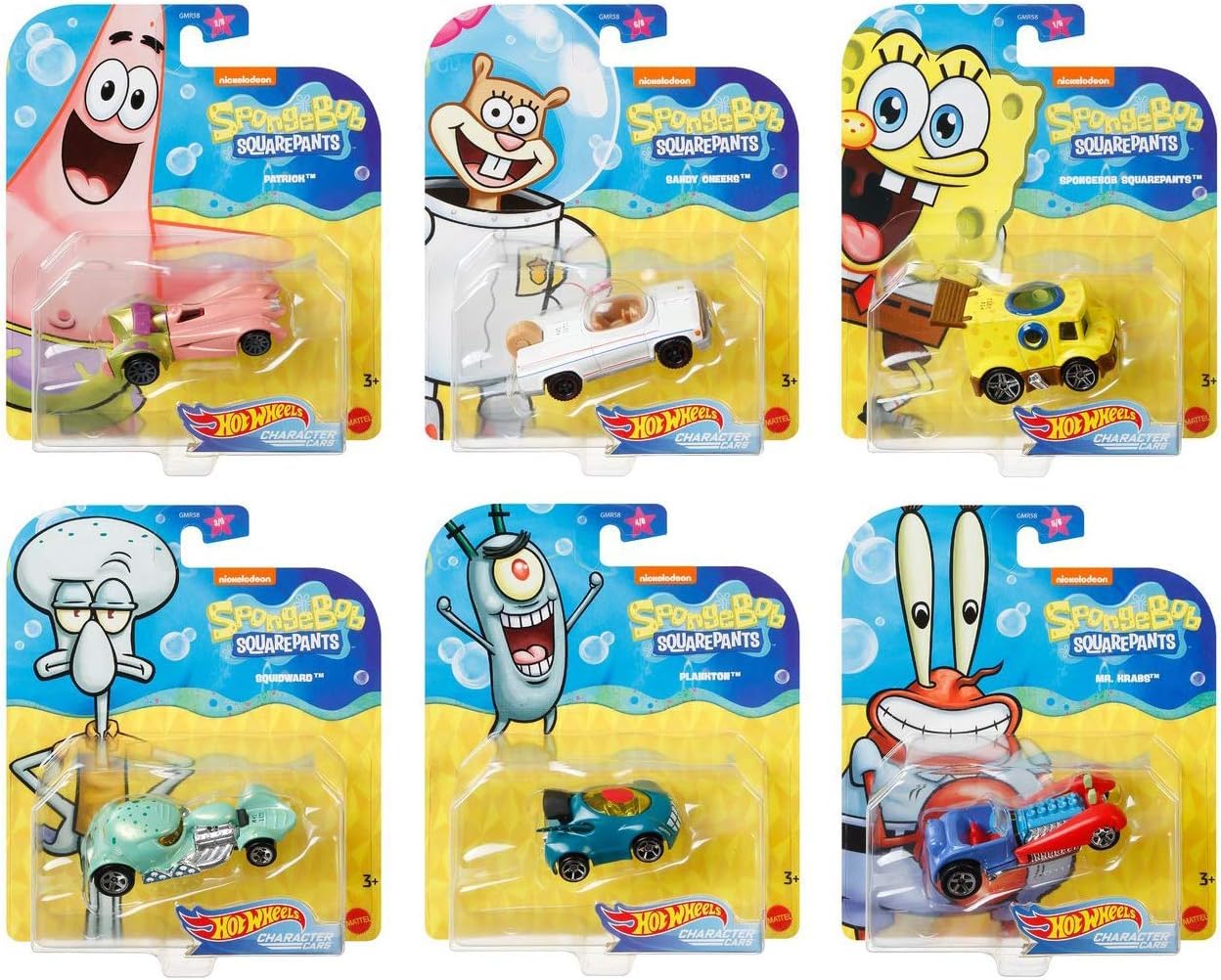 Hot Wheels Underwater Wheels SpongeBob SquarePants 6-Car Bundle – SpongeBob, Patrick, Squidward, Plankton, Mr. Krabs, Sandy