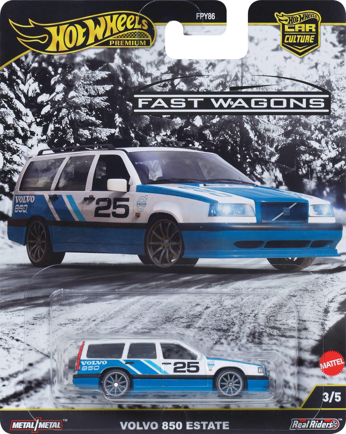 Hot Wheels Premium Car Culture Volvo 850 Estate – 1:64 Die-Cast with Real Riders Tires
