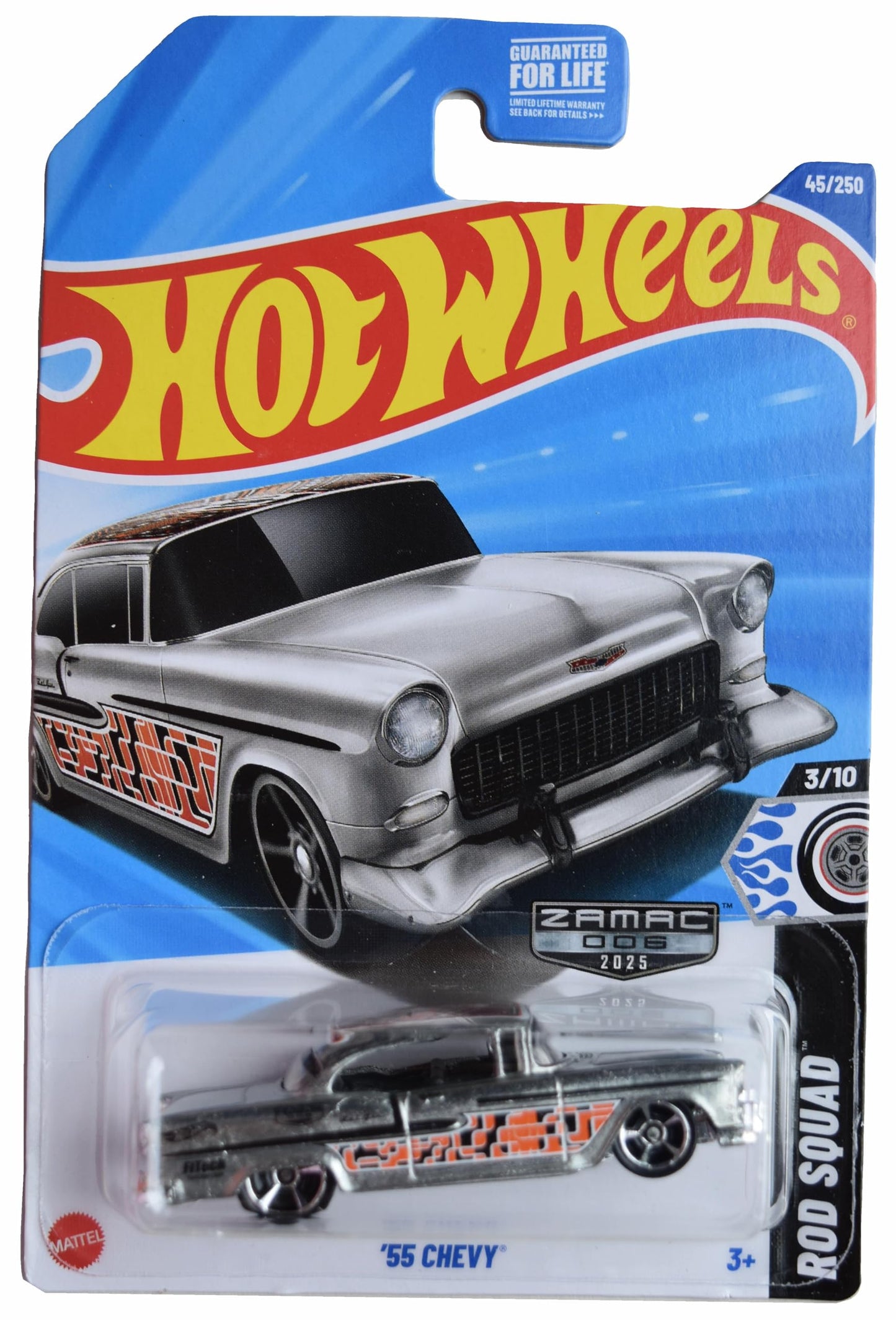 Hot Wheels Zamac '55 Chevy – Rod Squad 3/10 Silver | 1:64 Die Cast Model