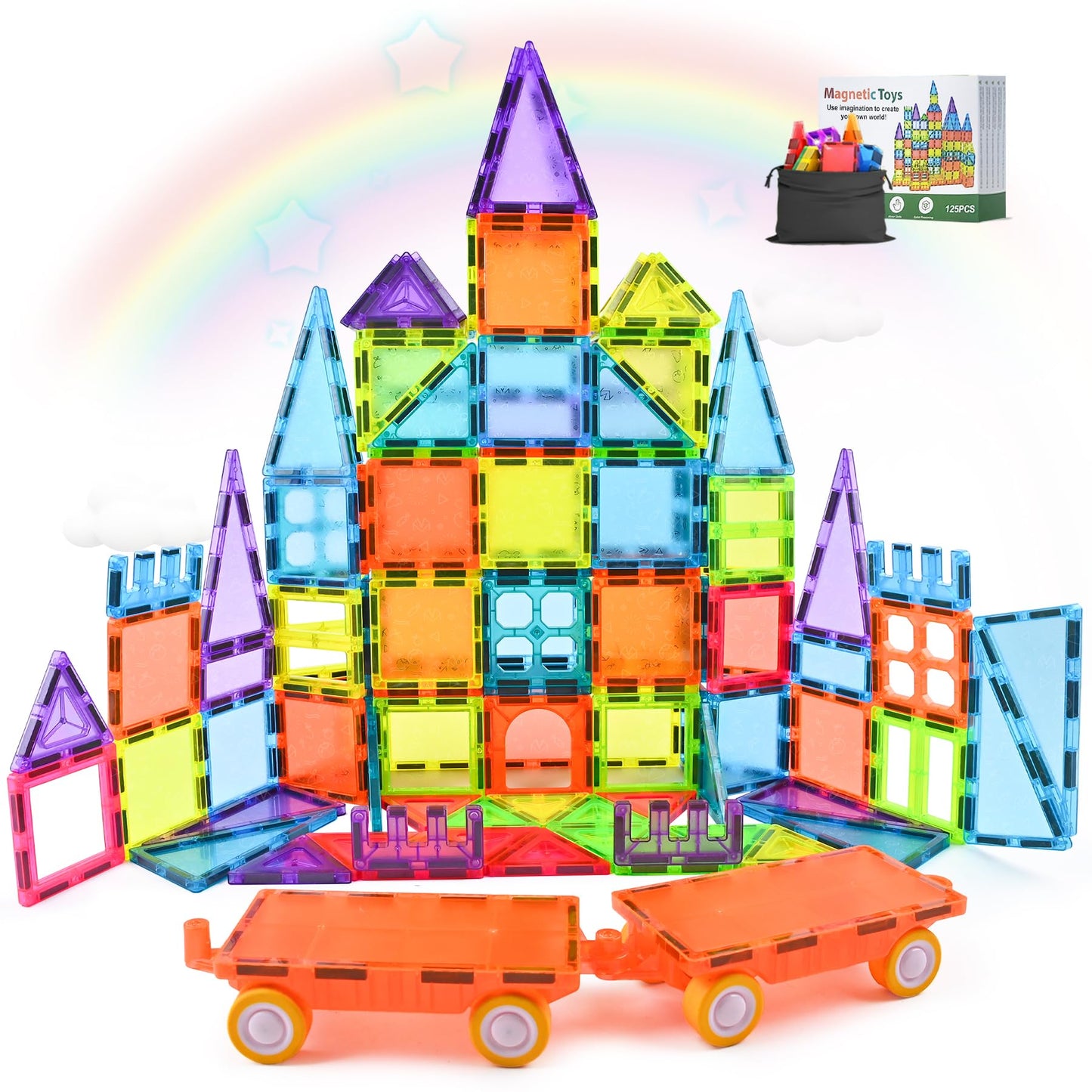 HOTERA Magnetic Tiles 125PCS – 3D STEM Building Blocks for Kids 3-12