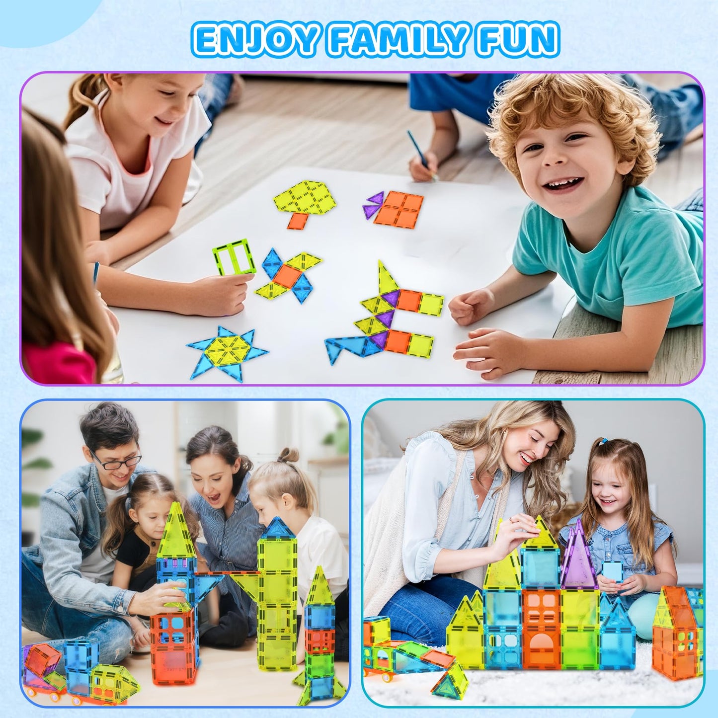 HOTERA Magnetic Tiles 125PCS – 3D STEM Building Blocks for Kids 3-12