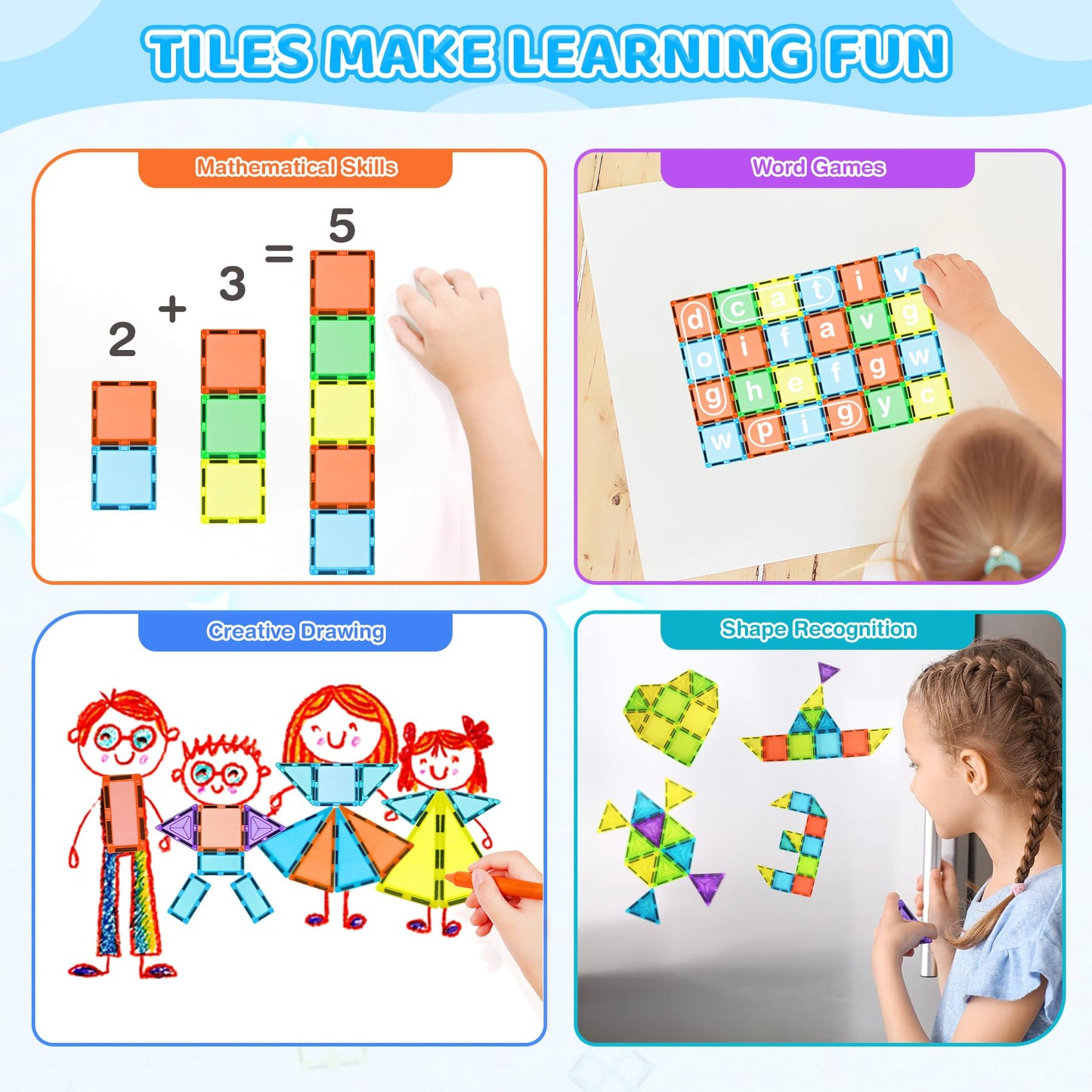 HOTERA Magnetic Tiles 125PCS – 3D STEM Building Blocks for Kids 3-12
