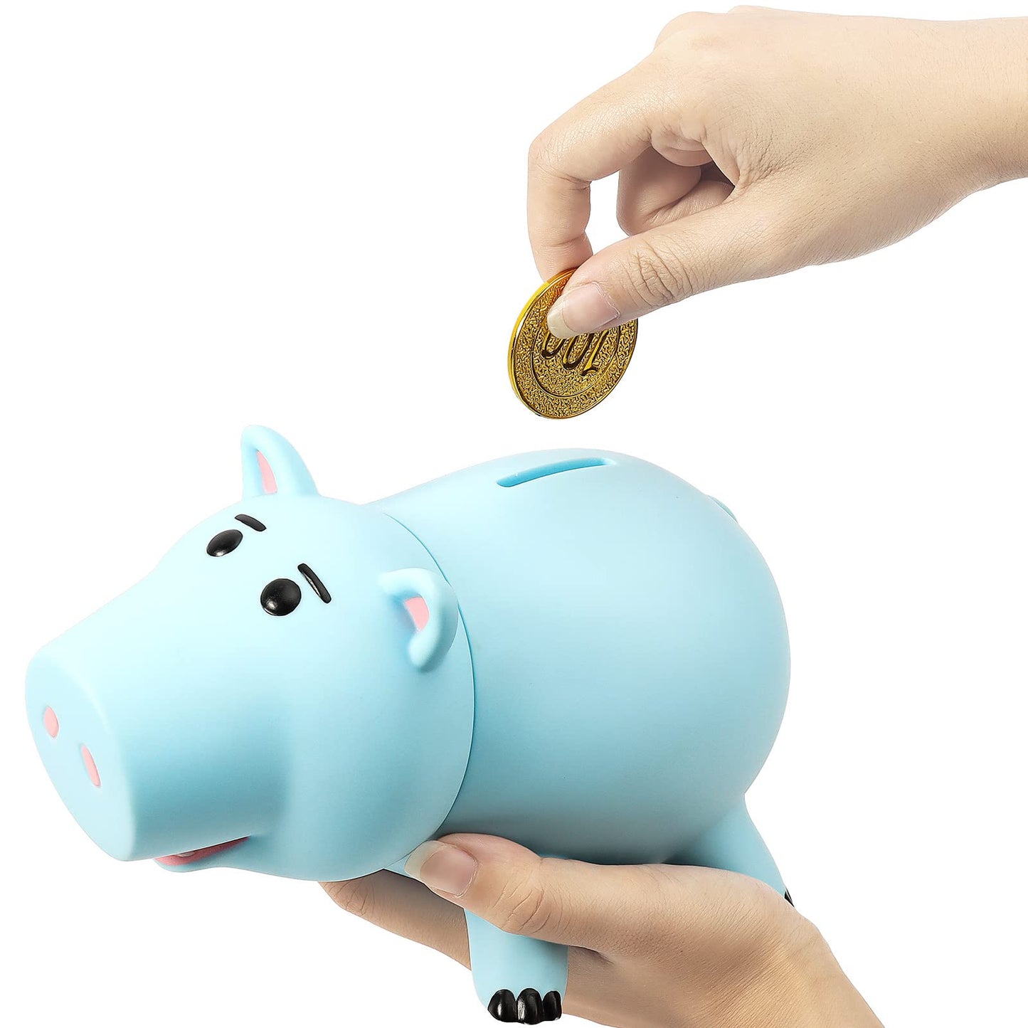 HOTFUN Hamm Piggy Bank Blue – Cute Unbreakable Plastic Coin Bank for Kids