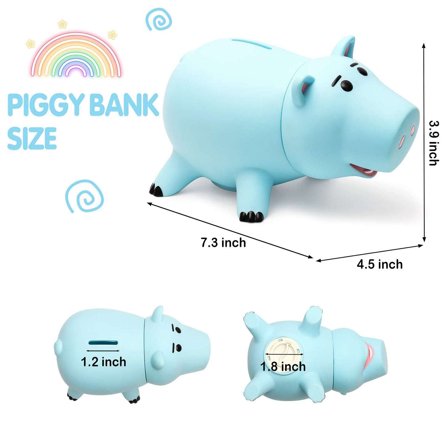 HOTFUN Hamm Piggy Bank Blue – Cute Unbreakable Plastic Coin Bank for Kids