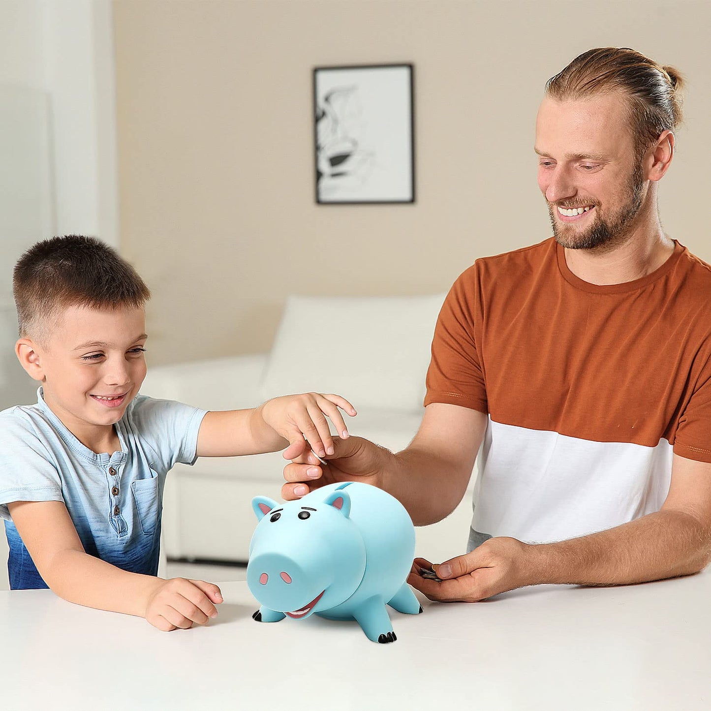 HOTFUN Hamm Piggy Bank Blue – Cute Unbreakable Plastic Coin Bank for Kids