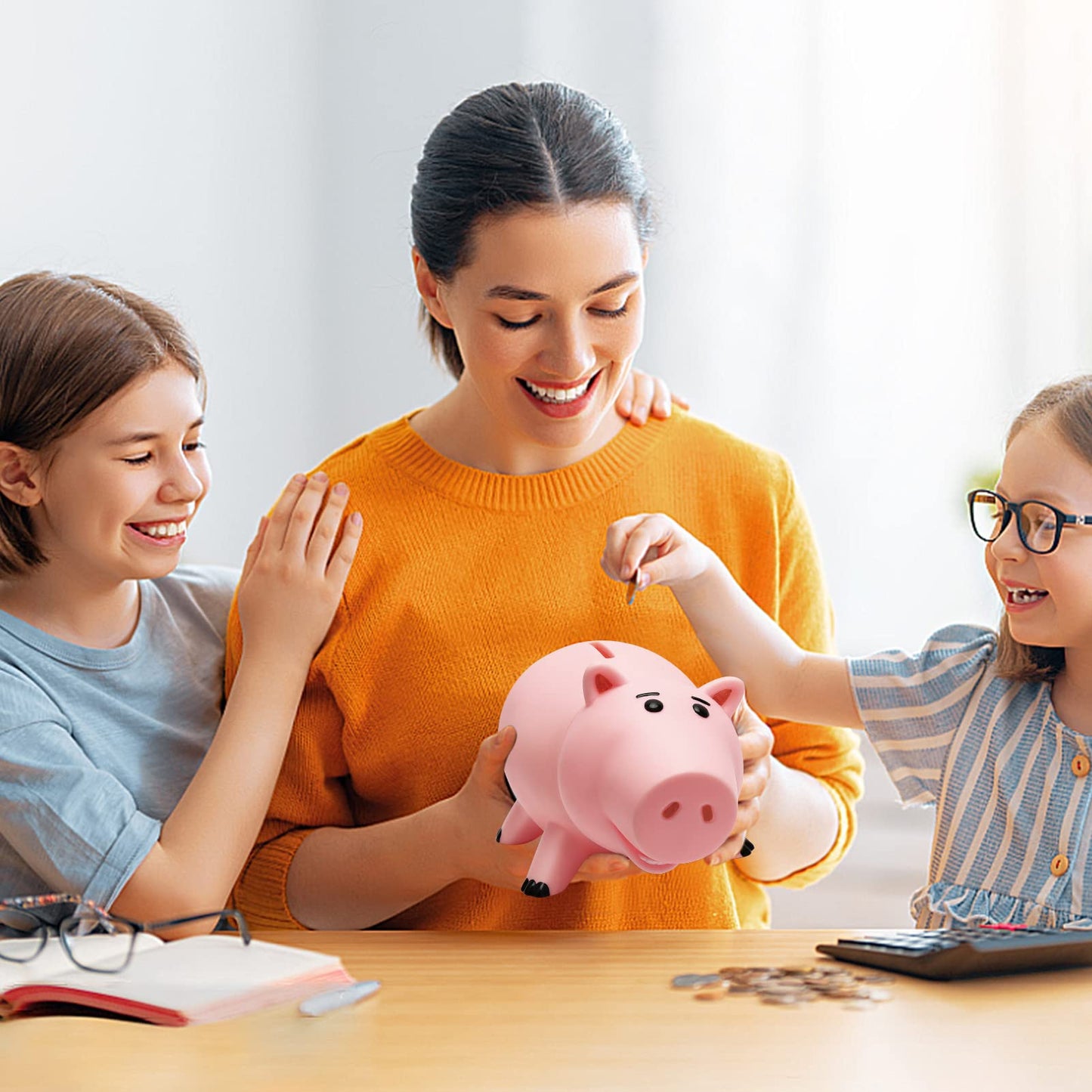 HOTFUN Piggy Bank Pink – Durable Cartoon Coin Bank for Kids, Unbreakable Gift