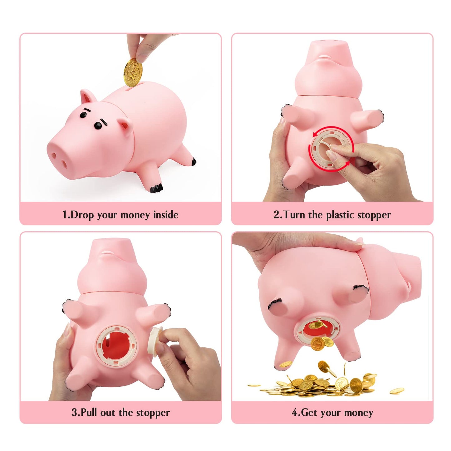 HOTFUN Piggy Bank Pink – Durable Cartoon Coin Bank for Kids, Unbreakable Gift