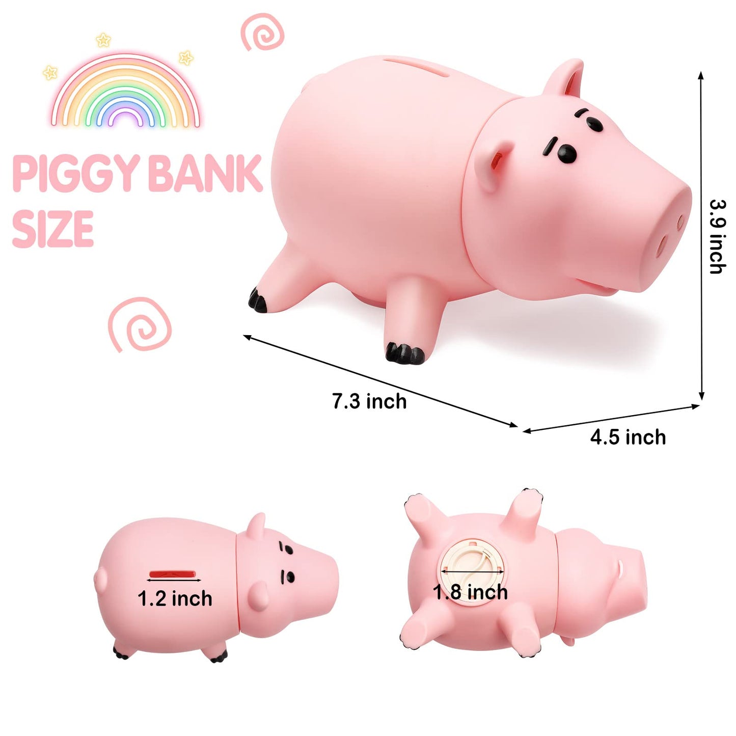 HOTFUN Piggy Bank Pink – Durable Cartoon Coin Bank for Kids, Unbreakable Gift