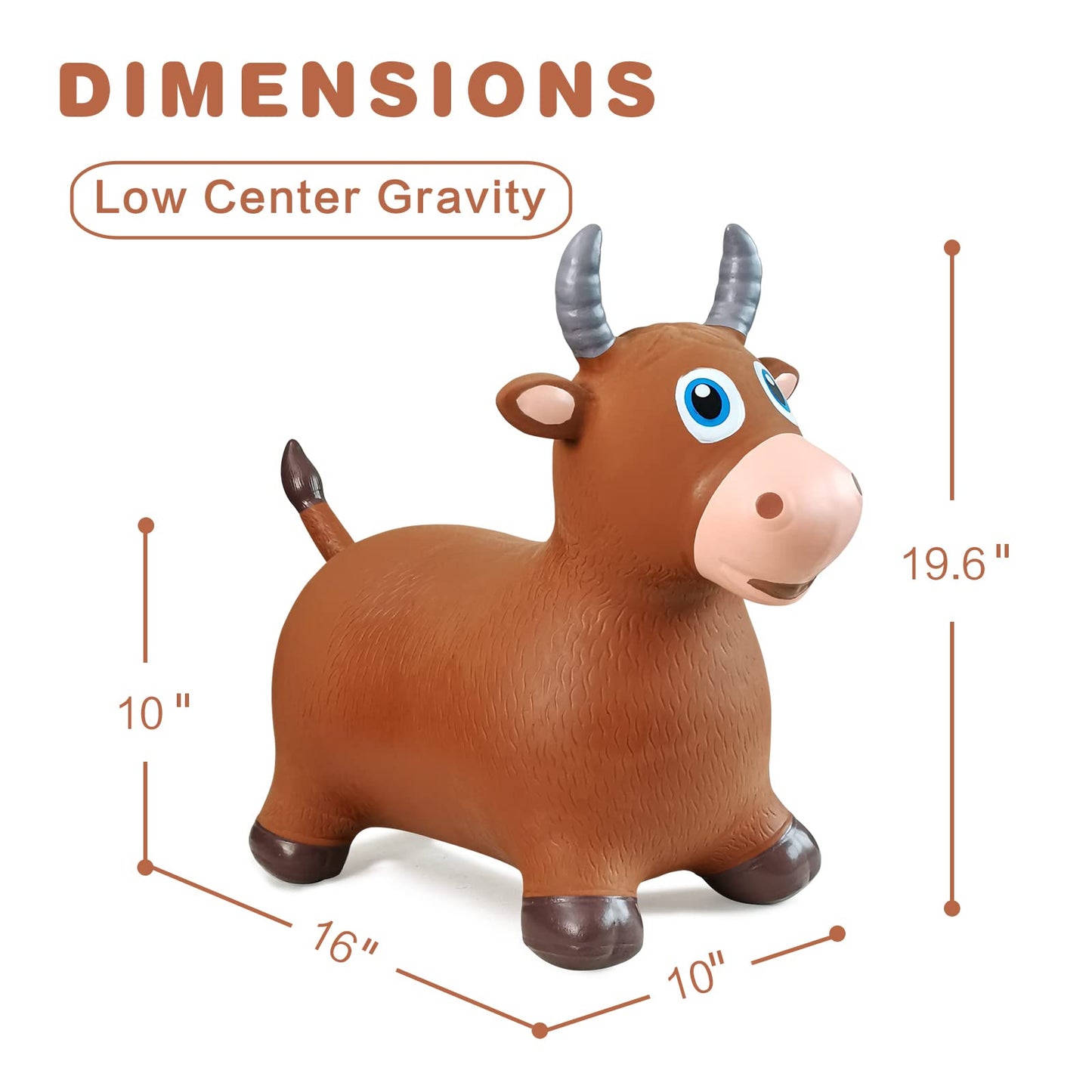 HotMax Bouncy Animal Hopper – Inflatable Ride-On Toy for Toddlers & Kids (Brown Cow)