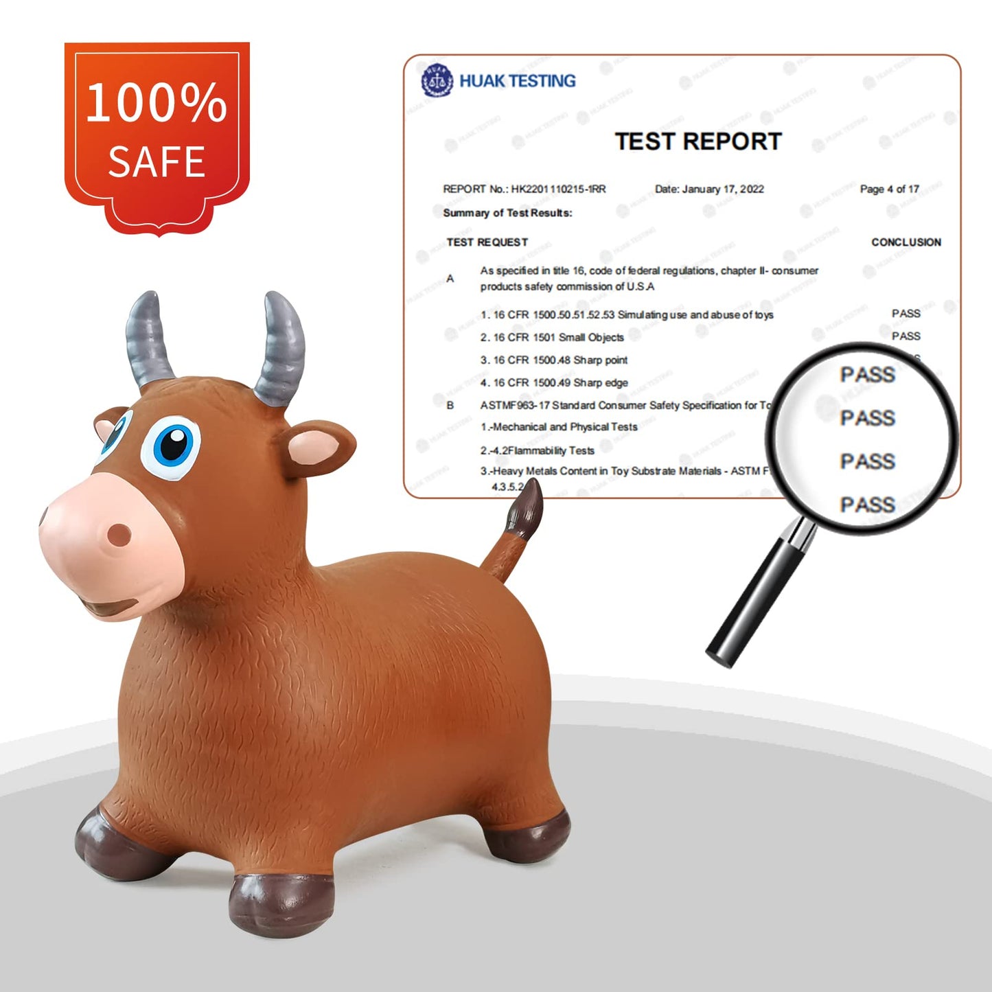 HotMax Bouncy Animal Hopper – Inflatable Ride-On Toy for Toddlers & Kids (Brown Cow)
