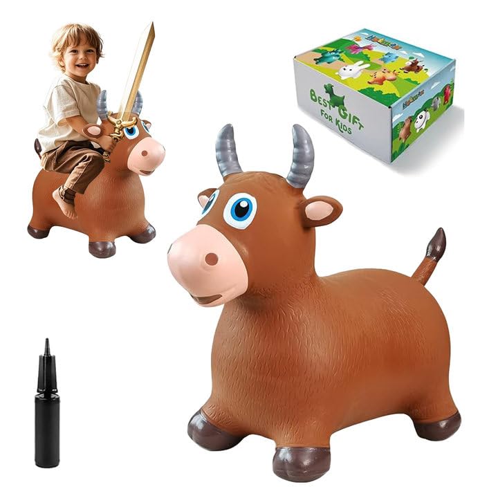 HotMax Bouncy Animal Hopper – Inflatable Ride-On Toy for Toddlers & Kids (Brown Cow)