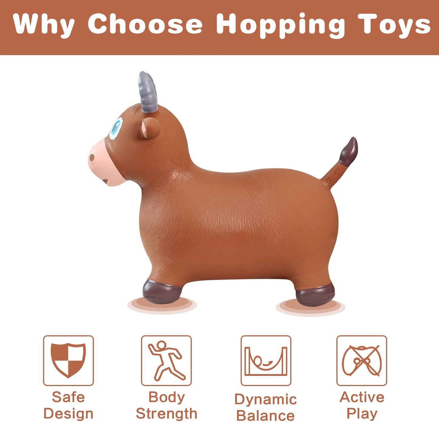 HotMax Bouncy Animal Hopper – Inflatable Ride-On Toy for Toddlers & Kids (Brown Cow)