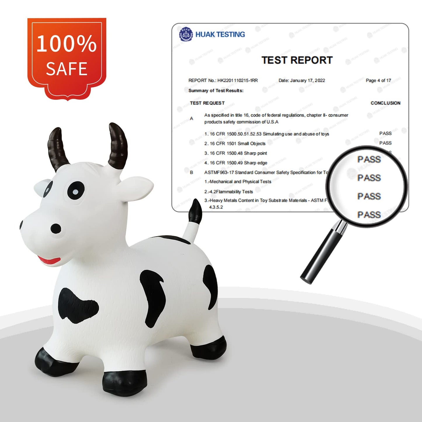 HotMax Bouncy Cow Hopper — Inflatable Ride-On Toy for Toddlers 2-4 (White Cow) | Balance & Active Play