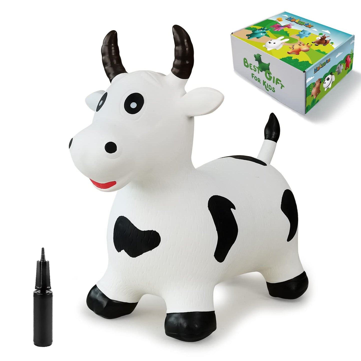 HotMax Bouncy Cow Hopper — Inflatable Ride-On Toy for Toddlers 2-4 (White Cow) | Balance & Active Play