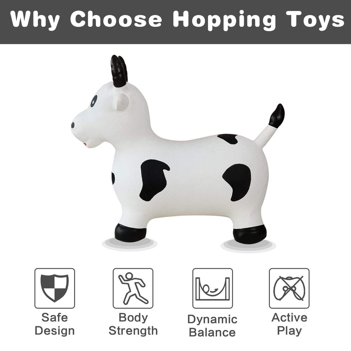 HotMax Bouncy Cow Hopper — Inflatable Ride-On Toy for Toddlers 2-4 (White Cow) | Balance & Active Play