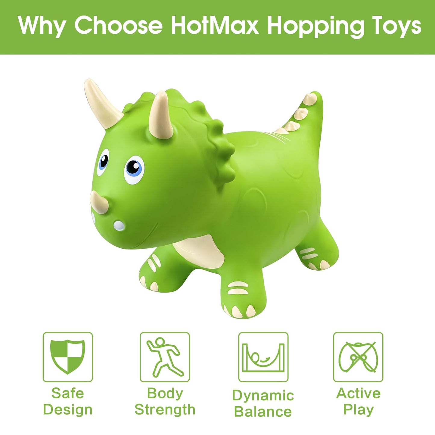 HotMax Dinosaur Bouncy Horse – Safe Inflatable Toddler Ride-On Toy