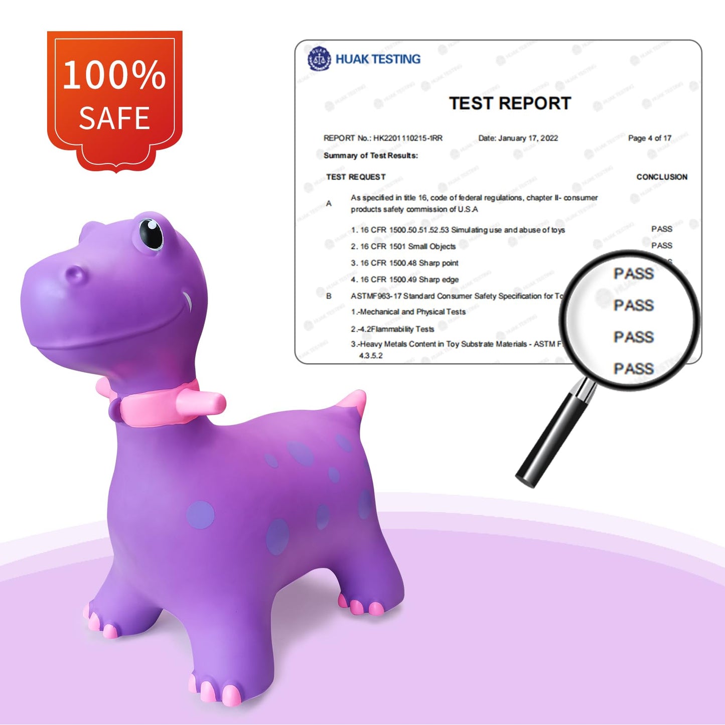HotMax Bouncy Horse: Dinosaur Hopper Toy for Toddlers 18 Months to 4 Years – Purple Inflatable Ride-On