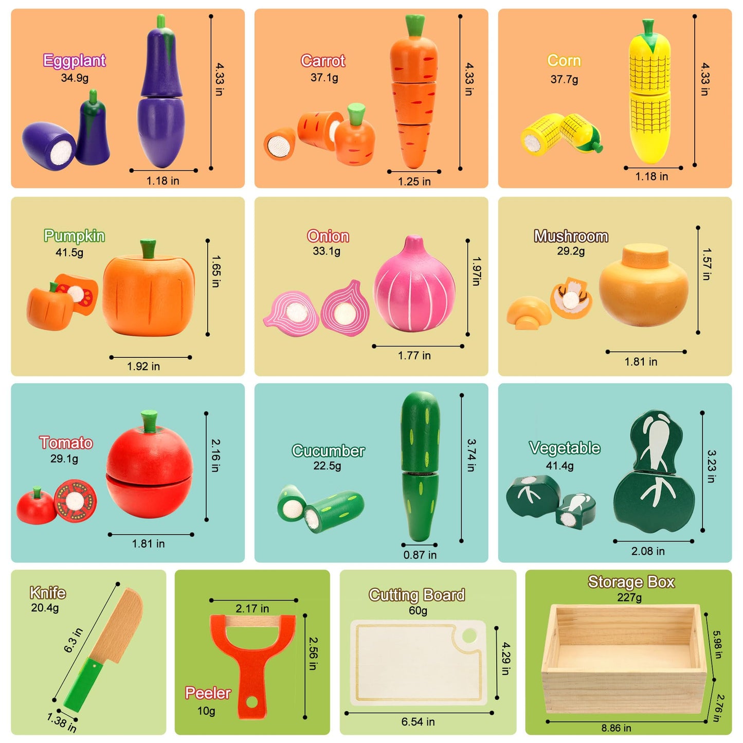 HOTMOODSY Wooden Play Food Set for Toddlers – Pretend Kitchen Veggies Cutting Set, Montessori Gift