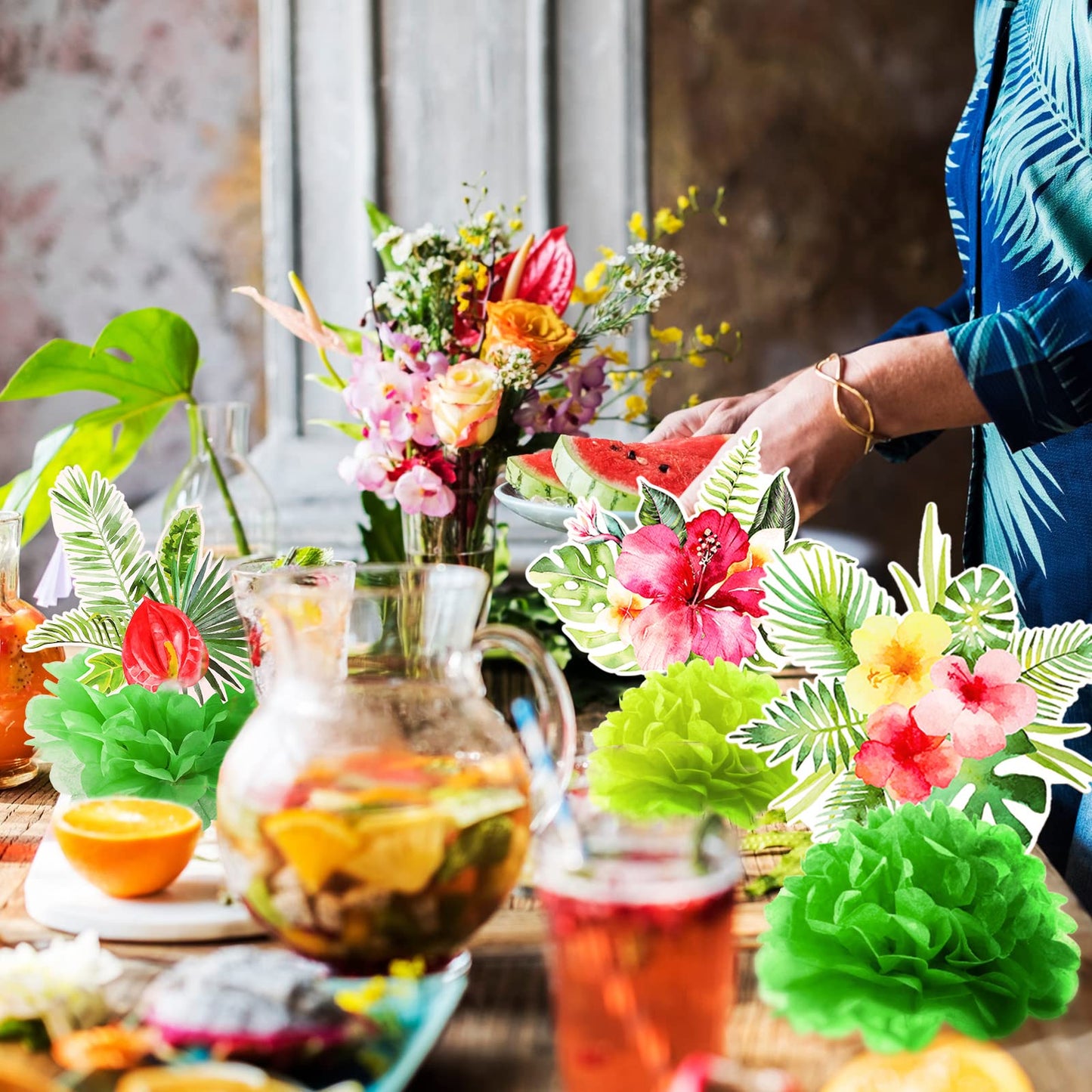 Hotop 9 Pcs Hawaii Luau Honeycomb Centerpieces – Tropical Aloha Table Decor