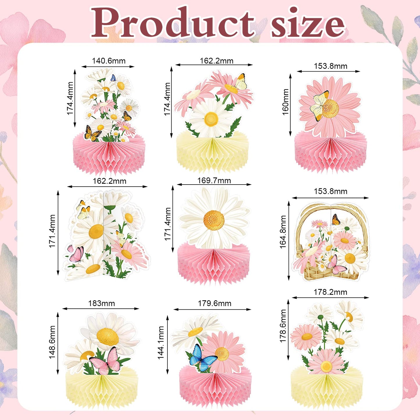 Hotop 9 Pcs Daisy Honeycomb Centerpieces – Pink Birthday Party Decor