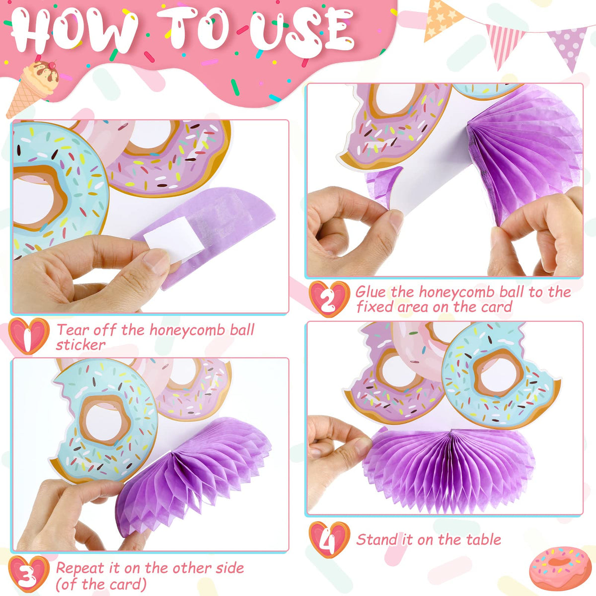 Hotop 9 Pcs Donut Two Sweet Birthday Decorations – Honeycomb Centerpieces for 2nd Birthday Parties and More