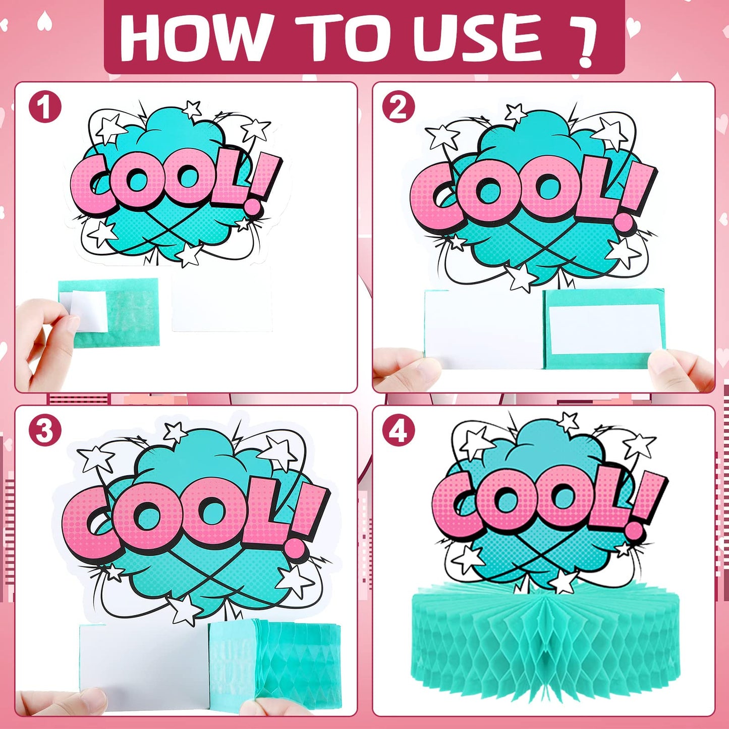 Hotop Hero Girl Party Supplies – Pink Honeycomb Decor & Standing Cards