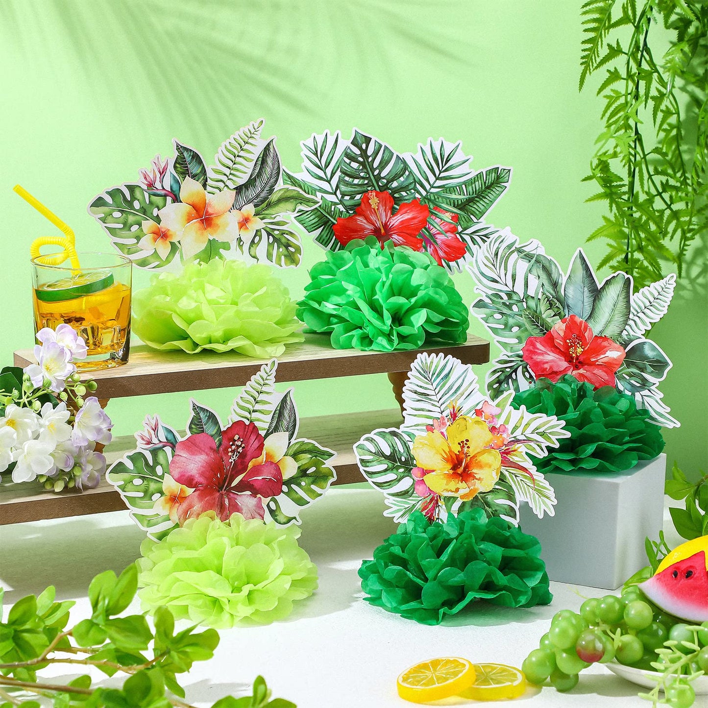 Hotop 9 Pcs Hawaii Luau Honeycomb Centerpieces – Tropical Aloha Table Decor