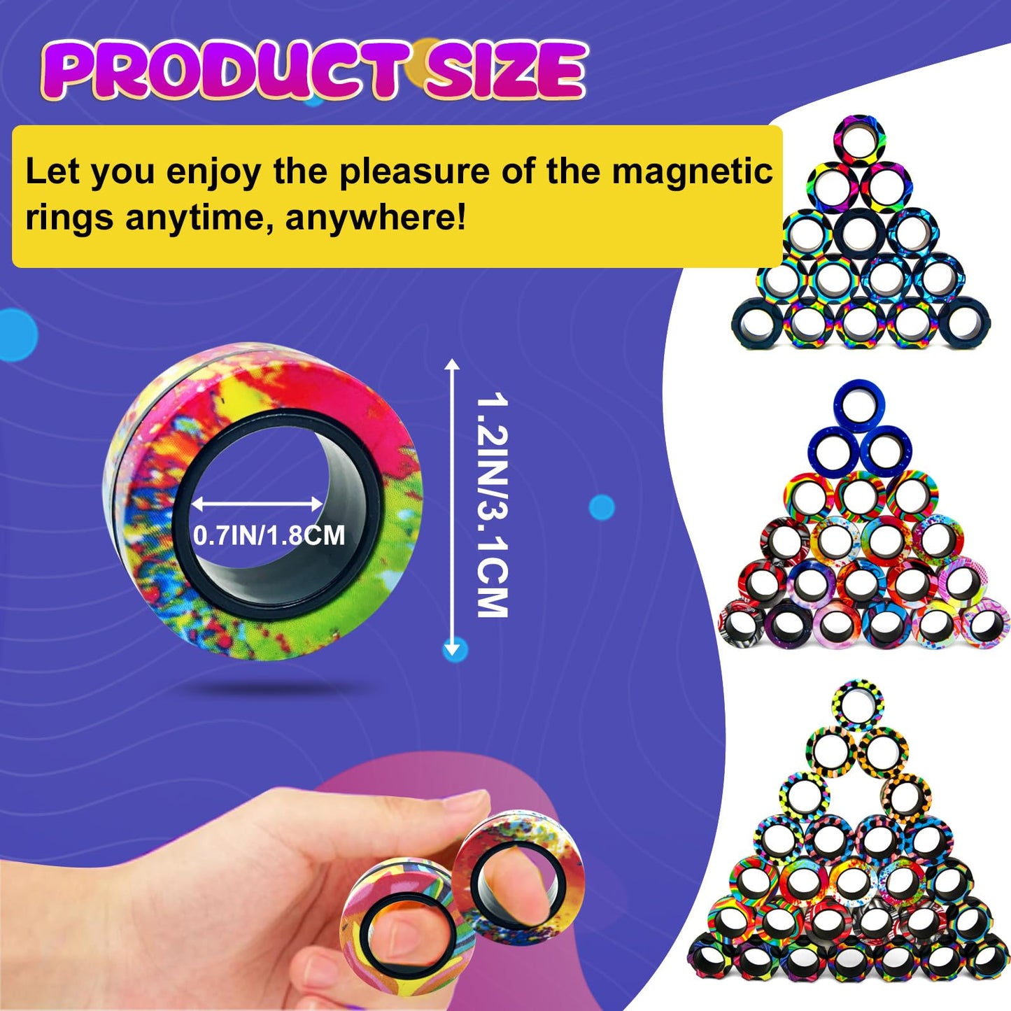 HotubFolks 21 Pcs Magnetic Rings Fidget Toy Set – Portable Stress Relief & Easter Basket Stuffers
