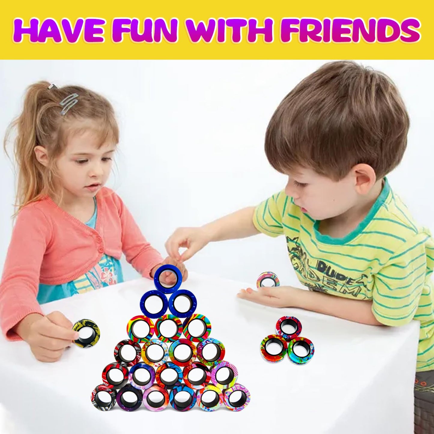 HotubFolks 21 Pcs Magnetic Rings Fidget Toy Set – Portable Stress Relief & Easter Basket Stuffers
