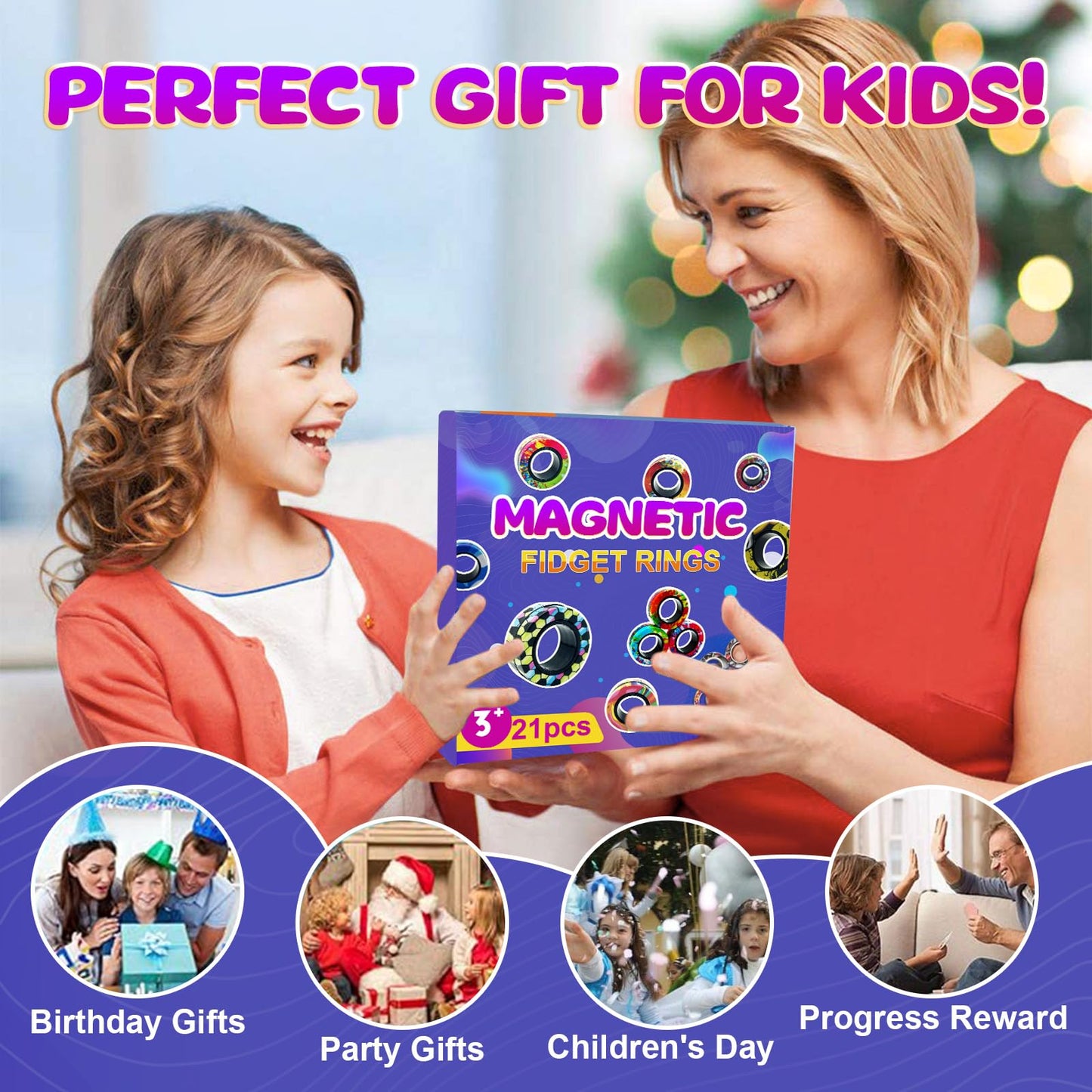 HotubFolks 21 Pcs Magnetic Rings Fidget Toy Set – Portable Stress Relief & Easter Basket Stuffers