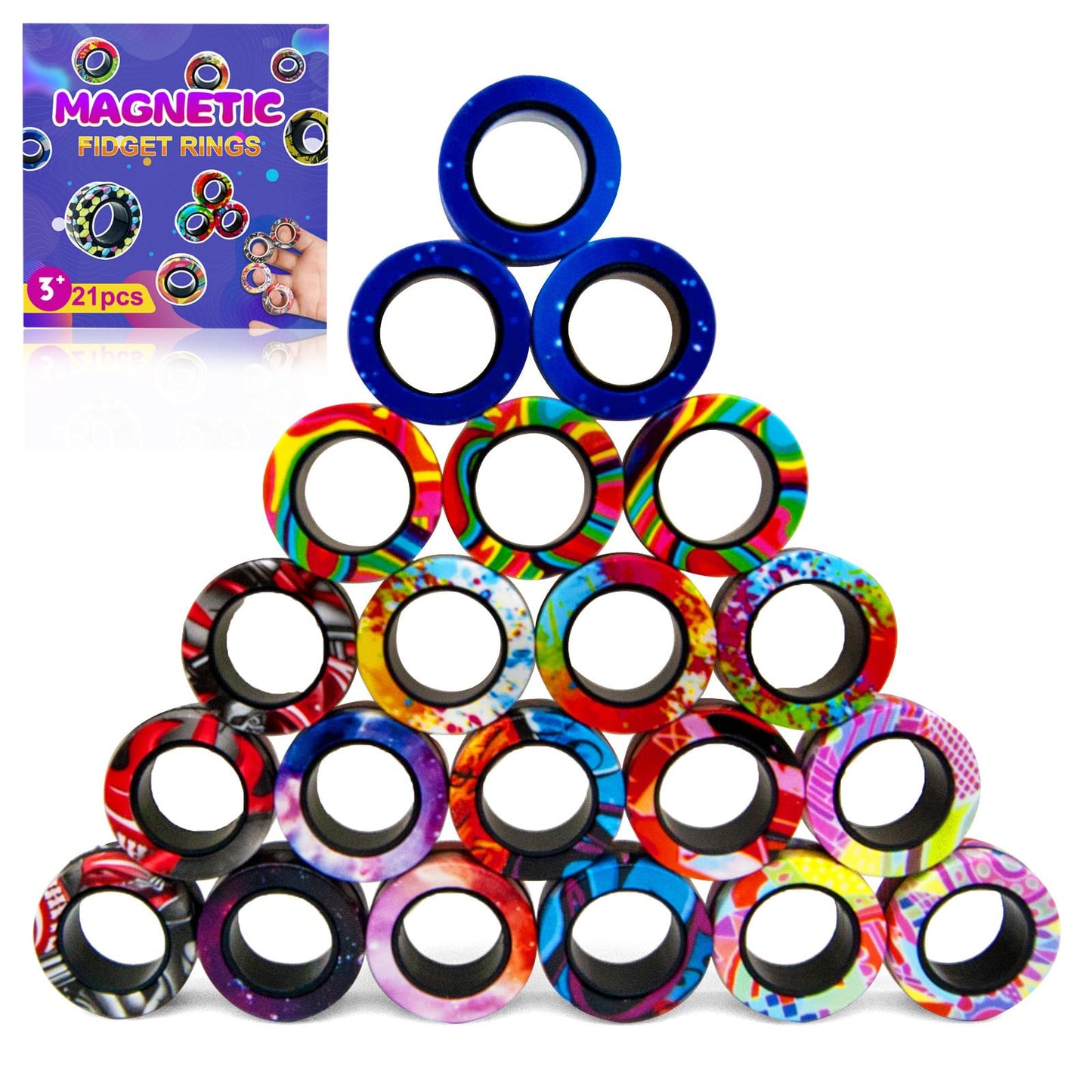 HotubFolks 21 Pcs Magnetic Rings Fidget Toy Set – Portable Stress Relief & Easter Basket Stuffers