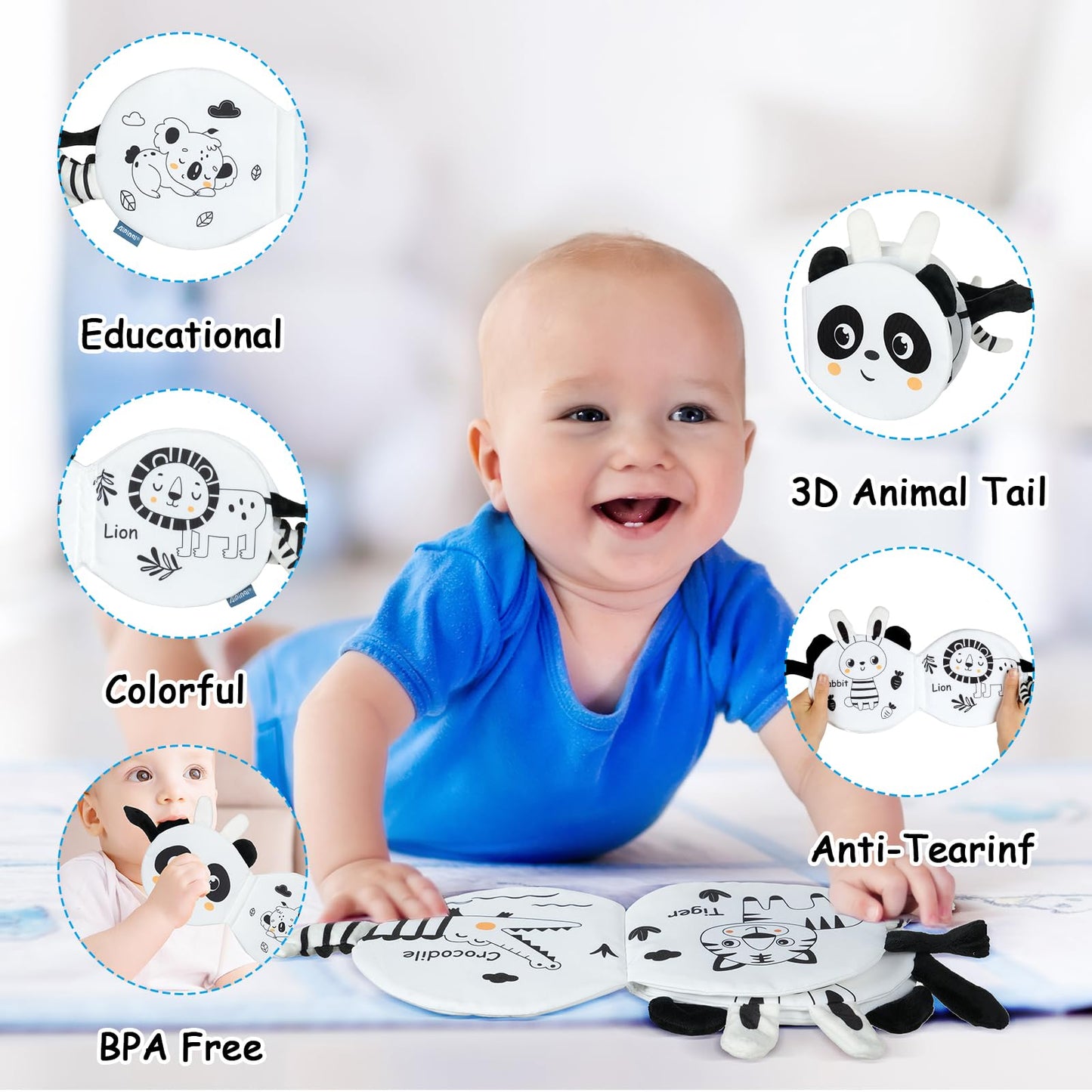 HOTUT Soft Toys Baby Cloth Book – 3D Animals, Crinkle Sensory Book for Early Development