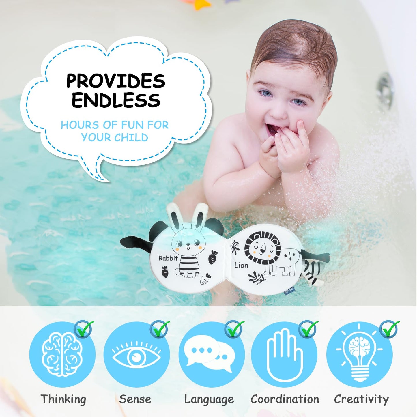 HOTUT Soft Toys Baby Cloth Book – 3D Animals, Crinkle Sensory Book for Early Development