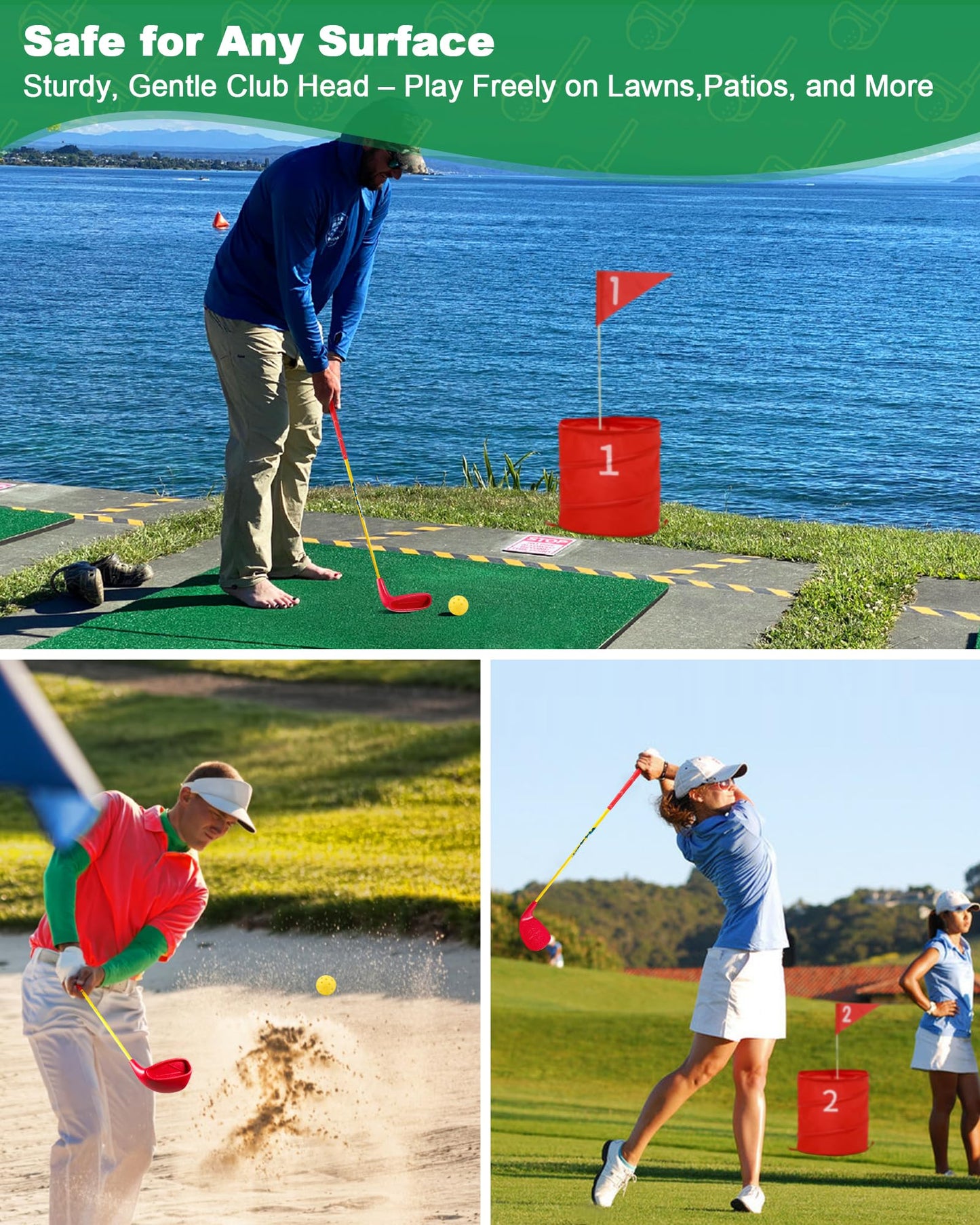 HOTWIND 4-Pack Red Golf Clubs with Oversized Heads & 36-inch Carbon Shaft — Outdoor Yard Games