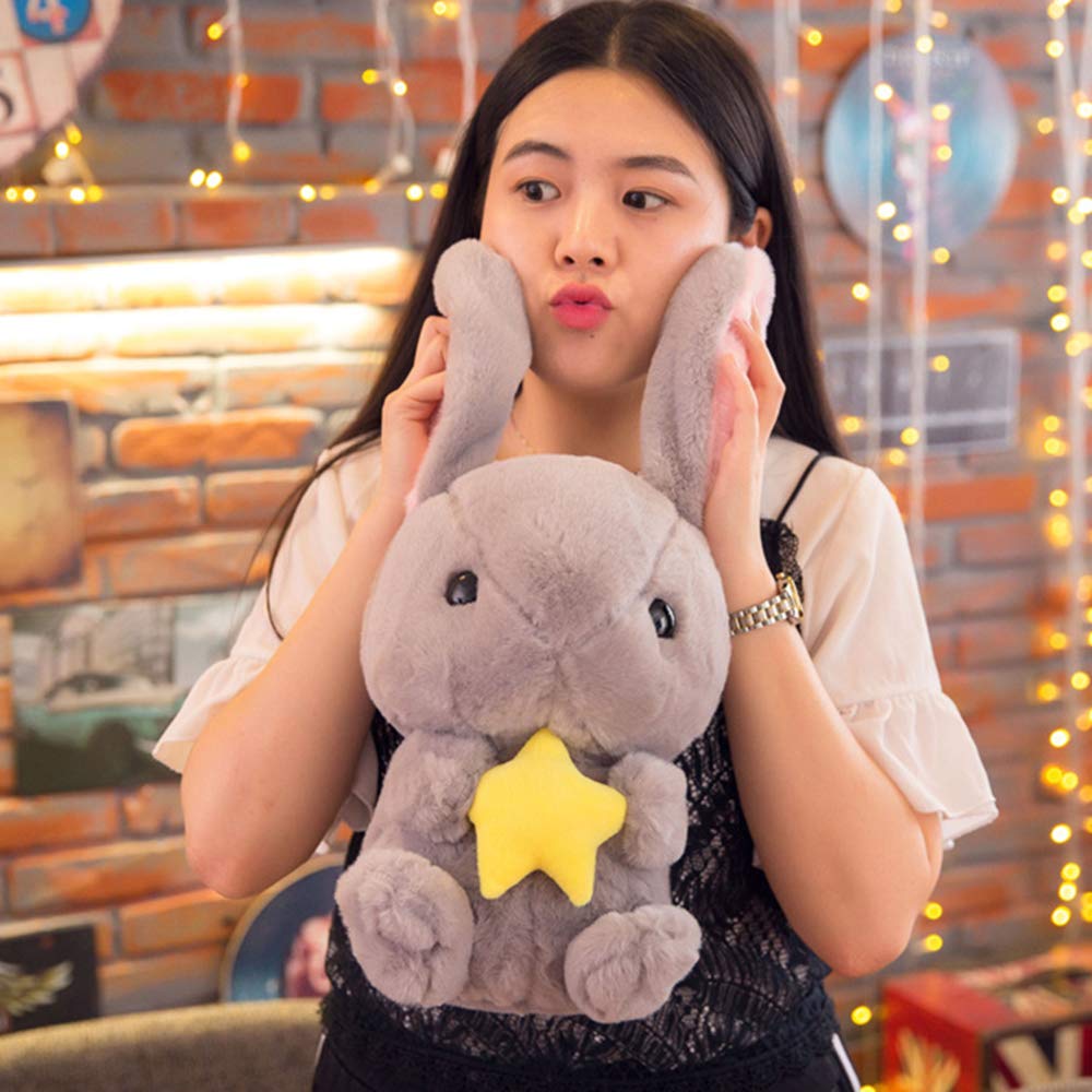 HOUPU Soft Toy Rabbit – Sitting Lop-Eared Plush Bunny (Gray-Star), 8.6in/22cm