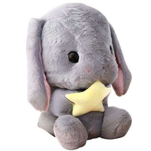 HOUPU Soft Toy Rabbit – Sitting Lop-Eared Plush Bunny (Gray-Star), 8.6in/22cm